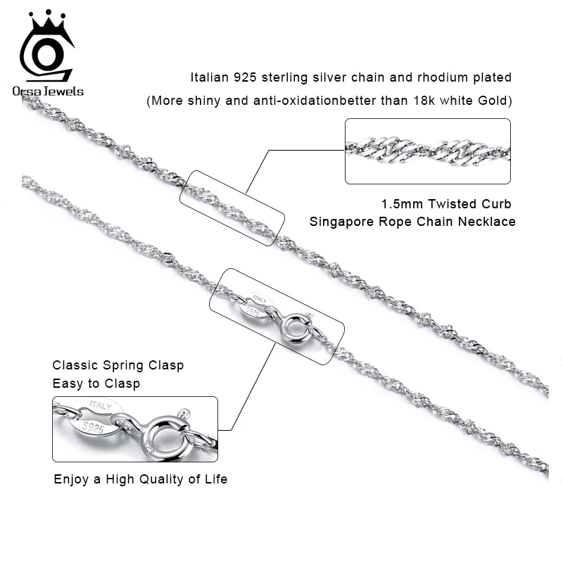 ORSA JEWELS 925 Sterling Silver Twisted Curb Singapore Rope Link Chain for Women Silver Necklace Jewelry Wholesale Gift SC02 2