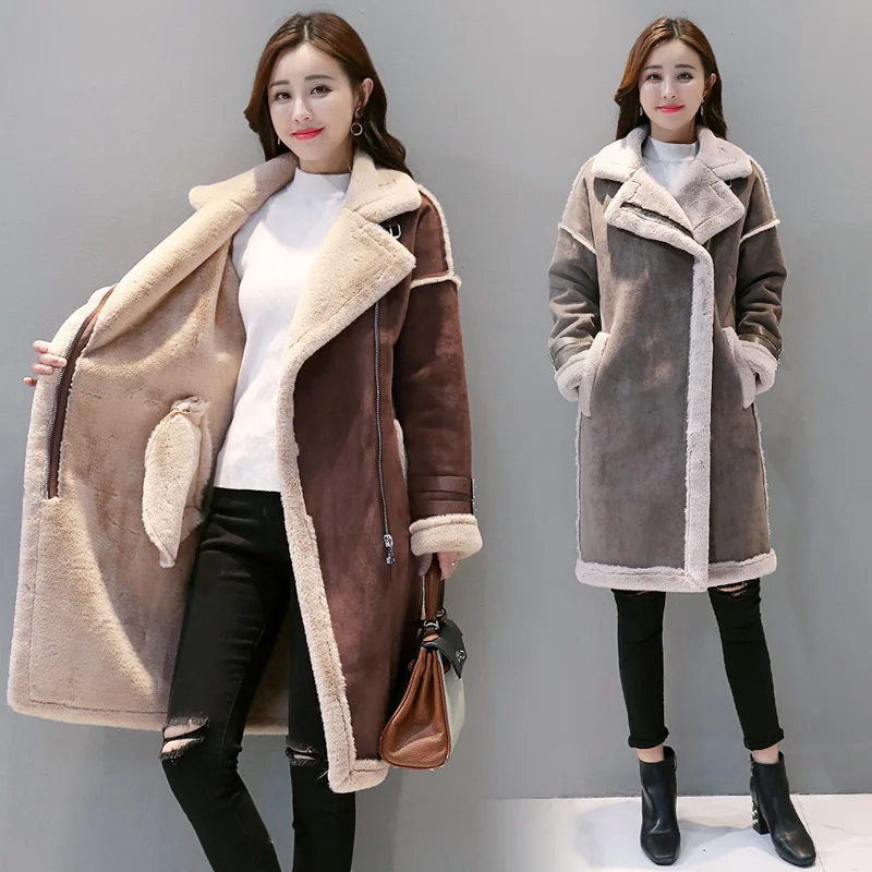 

2019 Autumn And Winter New Style Korean-style Loose-Fit Mid-length Lambs Wool Woolen Jacket Fur Padded Woolen Overcoat