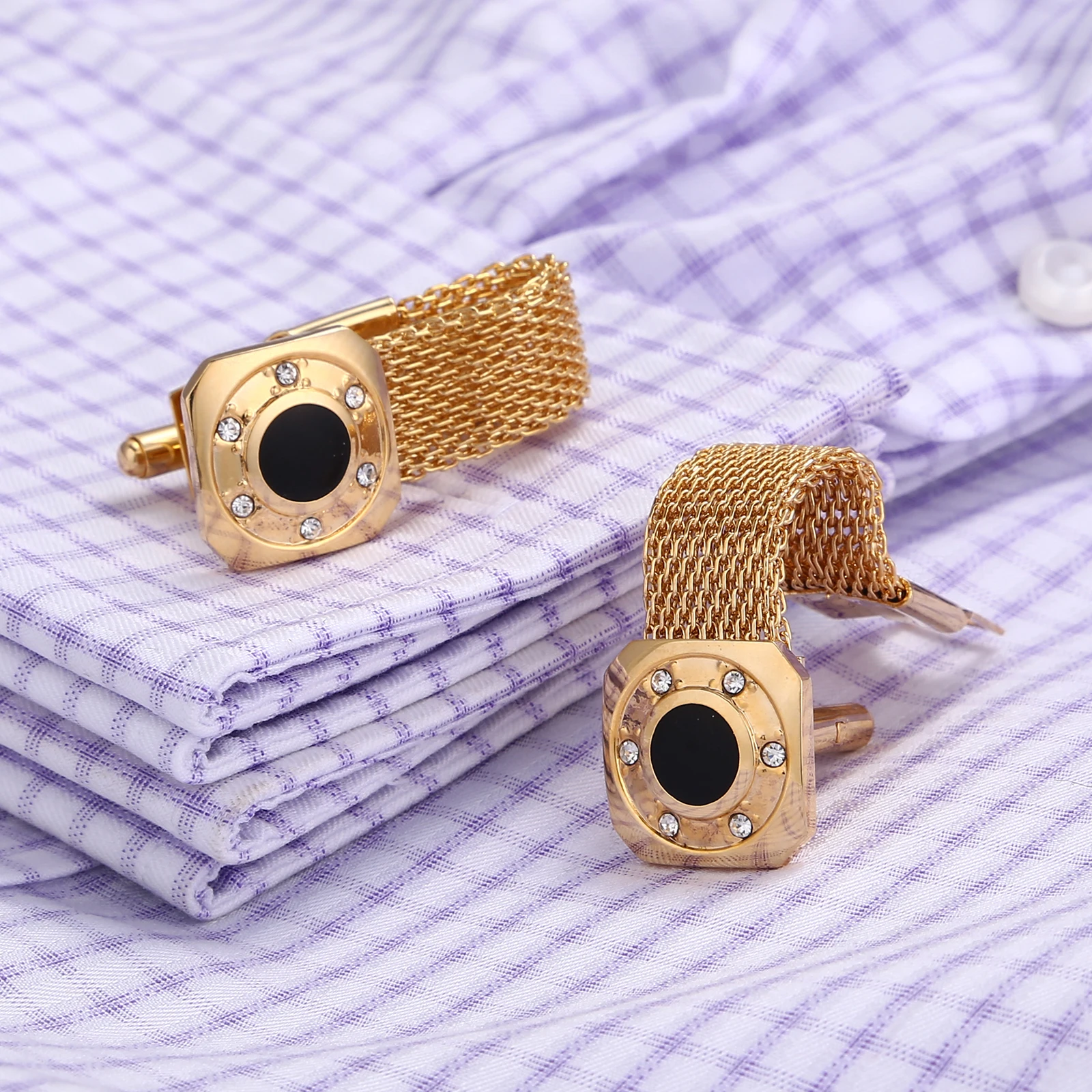 

2019 New Mens Gold Cufflinks with Chain for Weddin Gifts Golden Shirt Cuff links Buttons Men's Jewelry Cufflink Dad Father Gift