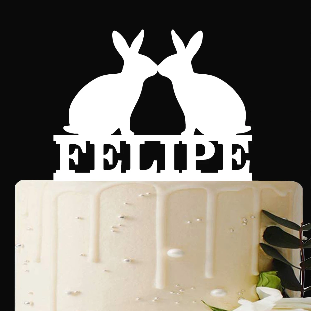 Personalized name Happy Birthday Cake Topper,Custom rabbit Cake Topper, Birthday Party cute bunnies cake topper Decor Supplies|Cake Decorating  Supplies| - AliExpress