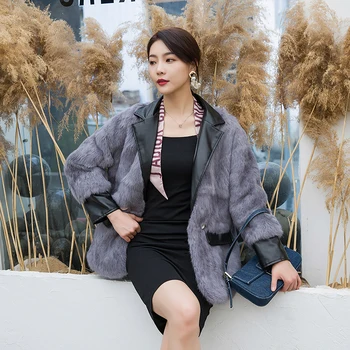 

Winter Jacket Women 2020 New Real Fur Coat Real Rabbit Fur New Fashion Streetwear Korea Warm Slim Pocket Turn-down Collar