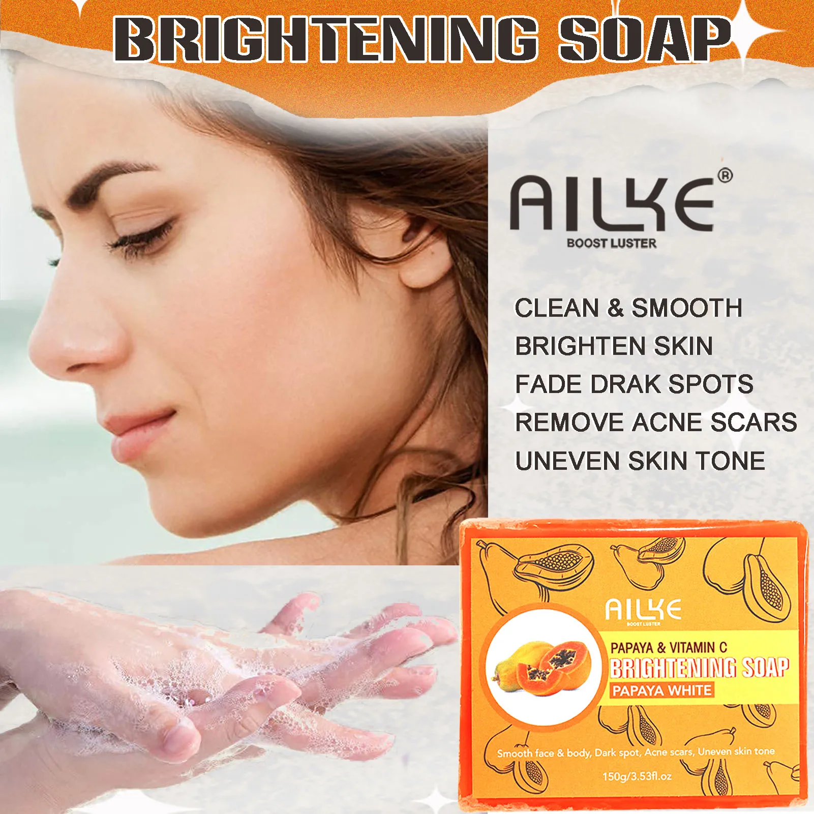 Ailke organic papaya whitening soap removes acne scars deeply moisturizes with vitamin c skin lighting glowing