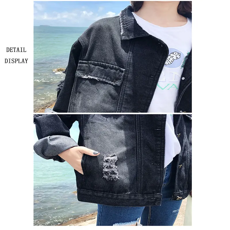 discounted Turn-down Collar Black Loose Denim Jackets Women Casual Korean Style Jean Coats Plus Size Female Fa