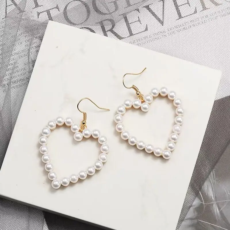 Dangle Earrings Pearl Earrings Drop Earrings Jewelry Vintage Pearl Love Heart Dangle Earrings