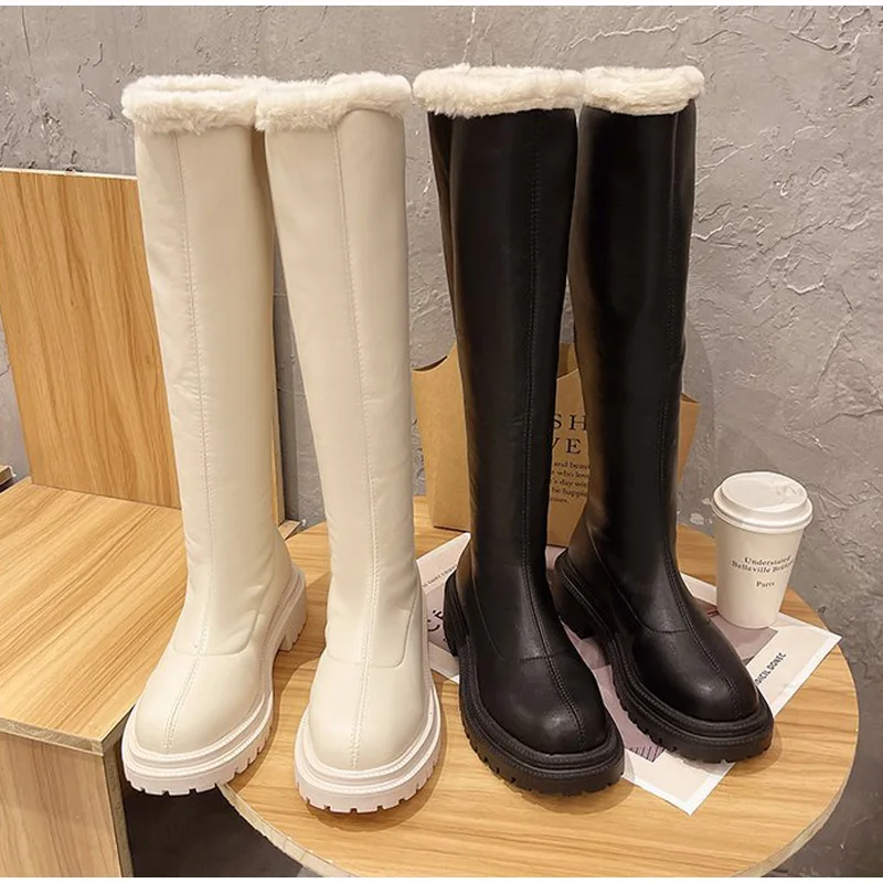 Women's Long Boots Soft PU Leather Winter Warm Fur Shoes Thick Soled Platform Fashion Ladies Knee High Boots 2021 Female Boot Boots for men