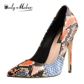 

Onlymaker Women's Classic Slip On Pumps Stilettos 4 Inch Pointed Toe Snakeskin Sexy Elegant Evening Dress Shoes Plus Size US15
