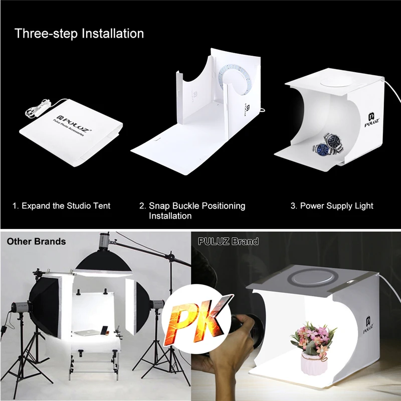 New Arriver Mini Folding LED Ring Light CT Adjustable Dimmable Mini Photo Studio Set 20CM Portable Photography Light Box Tent