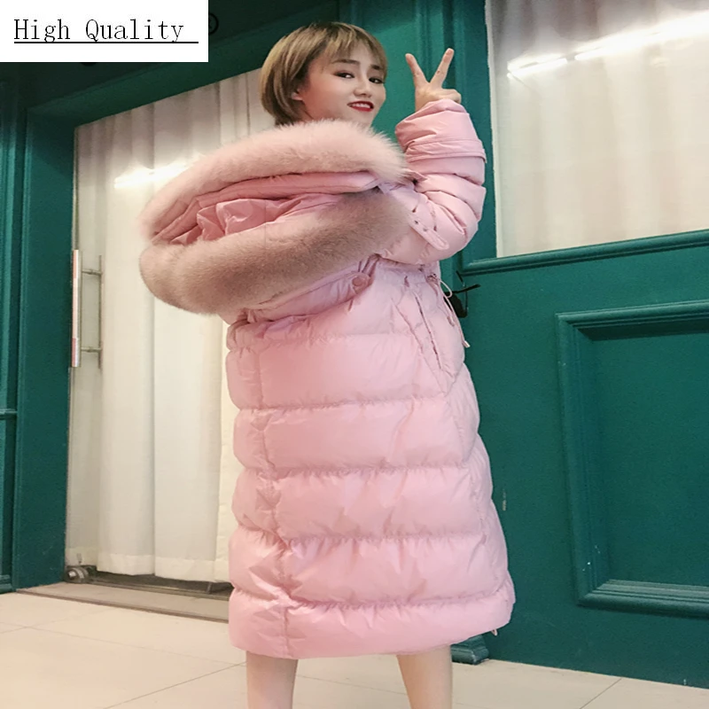 

Winter Down Coat Female Jacket Natural Fox Fur Hooded Clothes 2020 Korean Duck Down Jacket X-Long Warm Coats Hiver LW1603