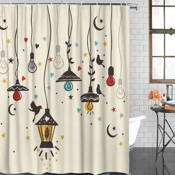 

Cute Bird Electric Light Illustration Bathroom Shower Curtain Decor with Hooks Waterproof