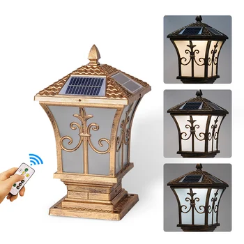 

Solar outdoor light LED column headlight remote control dimming three-color light IP65 waterproof garden villa decorative light