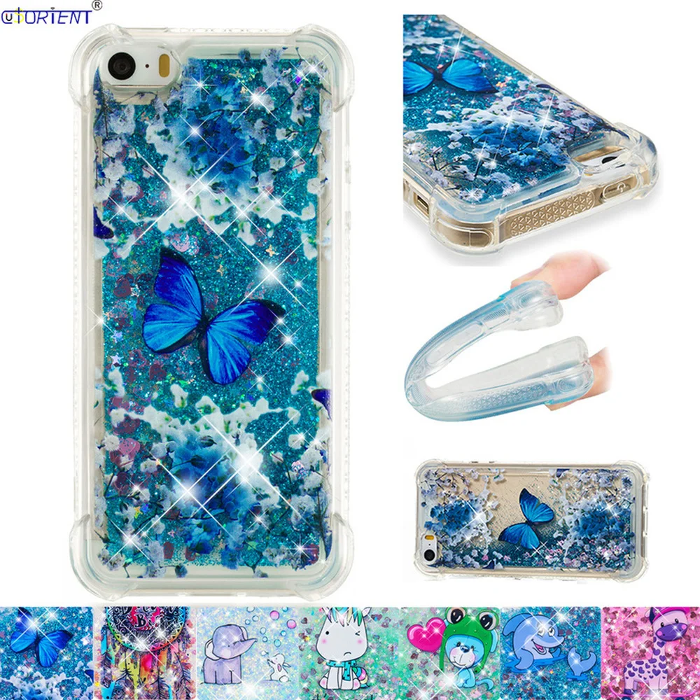 Мягкий силиконовый чехол-бампер для Apple iPhone SE 2020 5S 5 Bling Glitter Dynamic Liquid Quicksand |