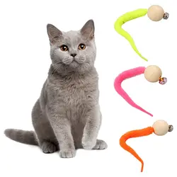 Игрушка-червь с колокольчиком для домашних животных, деревянная шаровая Головка и плюшевый хвост, Интерактивная Дразнилка для кошки