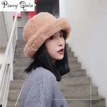 Осенняя, универсальная, новая, с рисунком, плоская, плюшевая шапка, женская, зимняя, одноцветная, сохраняет тепло, модная, Рыбацкая, меховая шапка, теплый шарф, большие шапки