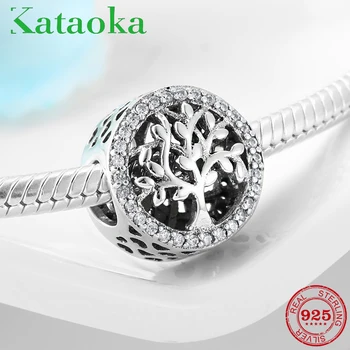 

New 925 Sterling Silver Round Marriage happy tree Clear CZ beads Fit European Charms Silver 925 Original Bracelet Jewelry Making