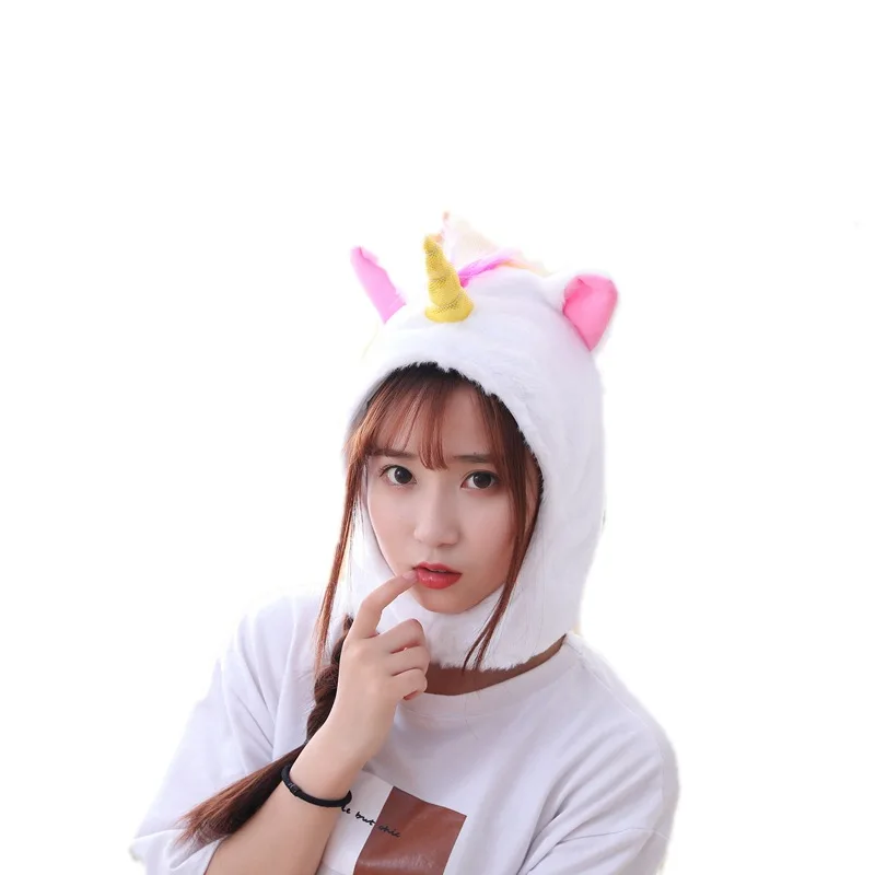 

36x25CM cartoon white unicorn headgear stuffed animal mask hat photo props funny party hat