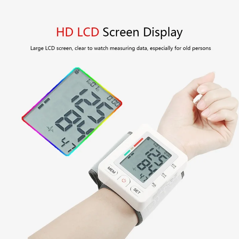 Recargable digital sphygmomanometer blood pressure monitor device Wrist cuff tonometer meter medical equipment machine