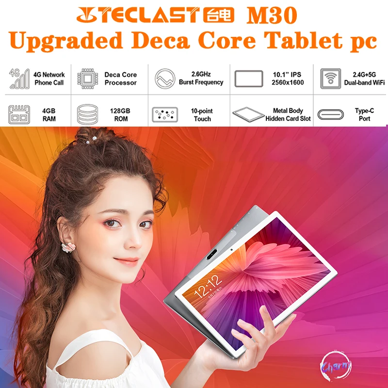 Teclast M30 10.1inch Deca Core Dual 4G Phone Tablets 2560 x 1600 2.5k 4GB RAM 128GB ROM MT6797 X27 GPS Android 8.0 Tablet PC