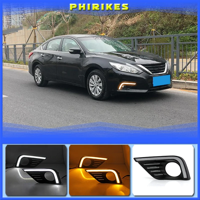 

Светодиодные дневные ходовые огни для Nissan Teana Altima 2017 2018, противотуманные фары с желтым указателем поворота