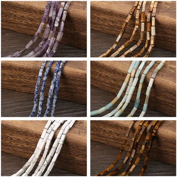 

6 color 4x13mm Cuboid Quality Natural Stone Crystals Beads For Jewelry Making 15" Strand