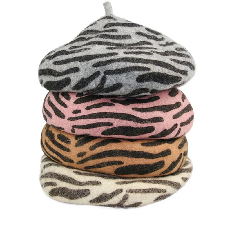 Элегантный Леопардовый Теплый шерстяной весенний осенний зимний берет женский Французский Берет для женщин берет шапка