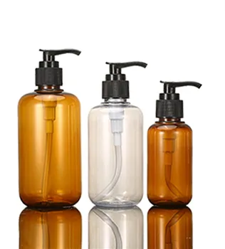 

30pcs 100ml/200ml/300ml empty amber cosmetic PET container with lotion pump ,Shampoo gel, shower repackaging screw pump bottle