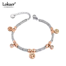 Lokaer модные браслеты из нержавеющей стали CZ Кристалл и дерево шарм для женщин девушек цепь из розового золота и ювелирные изделия с бриллиантами B19107
