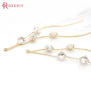 

(39494)4PCS 24K Gold Color Brass and Zircon Chain Tassel Charms Pendants Jewelry Making Supplies Diy Findings Accessories