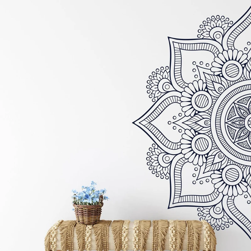 

Half Mandala Wall Decal Headboard Vinyl Stickers Boho Bohemian Bedroom Decor, Ornament Bedroom Decoration, Yoga Wall Art E713