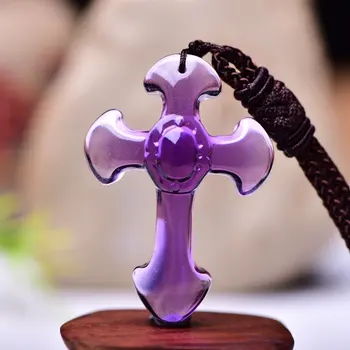 

High class hand carved amethyst cross pendant sweater chain necklace Ladies Necklace, Decoration, Jewelry High jewelry