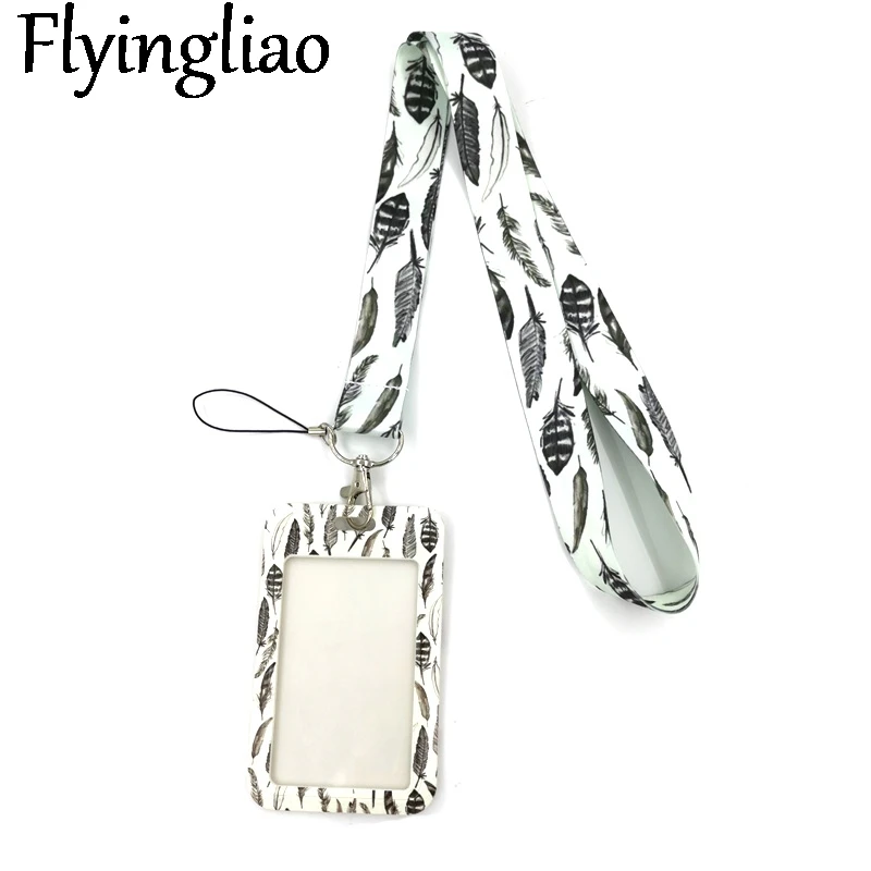 Vintage Leaves Feathers Key lanyard Car KeyChain ID Card Pass Gym Mobile Phone Badge Kids Key Ring Holder Jewelry Decorations