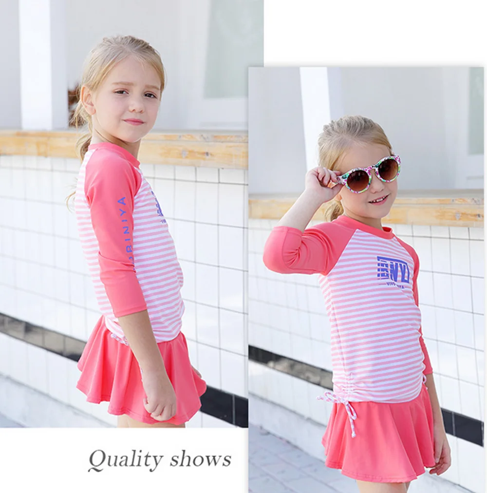VIVOBINIYA/купальник для маленьких девочек; детский купальный костюм из 3 предметов; детская пляжная одежда; плиссированная юбка; спортивный