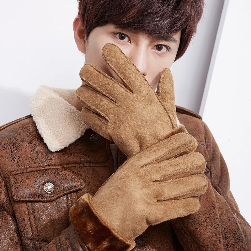 

Winter Men and Women Suede Gloves Casual Warm Fur Artificial Wool Gloves Couple Plus Velvet Thick Gloves Wholesale NS1612