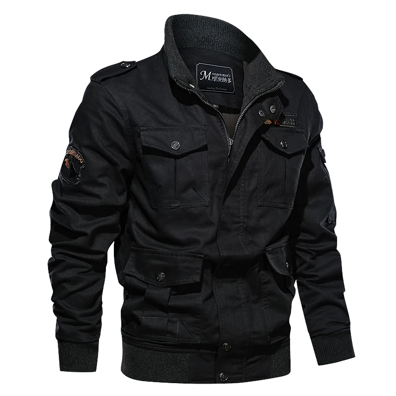Повседневная мужская хлопковая куртка-пилот, Военная Мужская куртка на молнии, армейская мужская куртка-бомбер, зимняя мужская куртка-бомбер - Цвет: Black MG9963