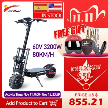 

80km/h Electric Scooter Double Drive 60v3200W E Scooter with seat Off Road 11 inch Fat Tire Adult Electric Motorcycle Pedal