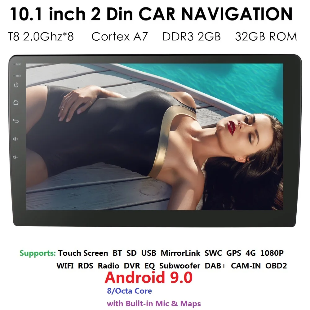 2DIN 10.1 Inch Android 9.0 Universal Radio Player GPS Navigation 2G RAM 32G ROM 4G WIFI Steering wh
