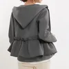Bellaza Casual Women Slim Hoodie Tops Spring 2022 Korean Fashion Ruffle Hooded Long Sleeve Street Beat Outerwear Coat Jackets ► Photo 3/6