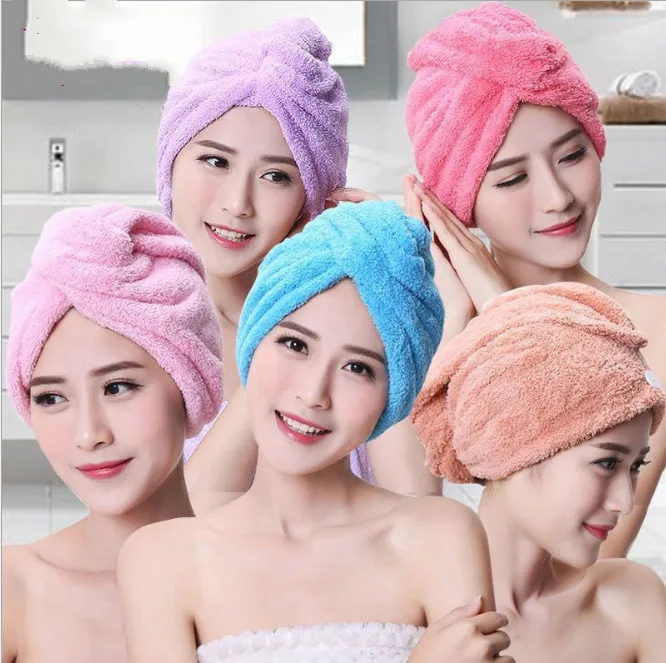 

Solid color bathroom towel Super Absorbent Quick-drying Coral fleece Bath Towel Hair Dry Cap Salon Towel Women 2019