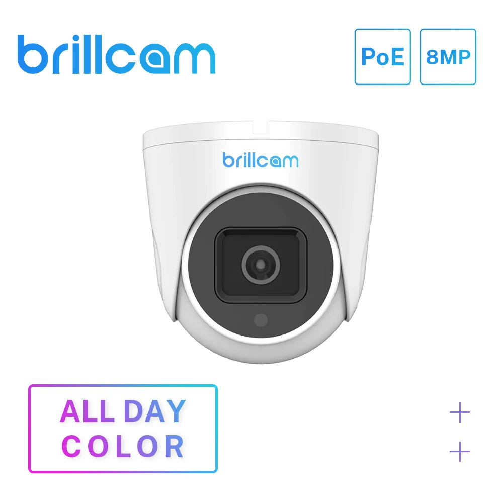 

Brillcam POE IP Camera 8MP Full Color HD Dome Outdoor Waterproof Night Vision Cam Indoor Home Security Surveillance SD Card