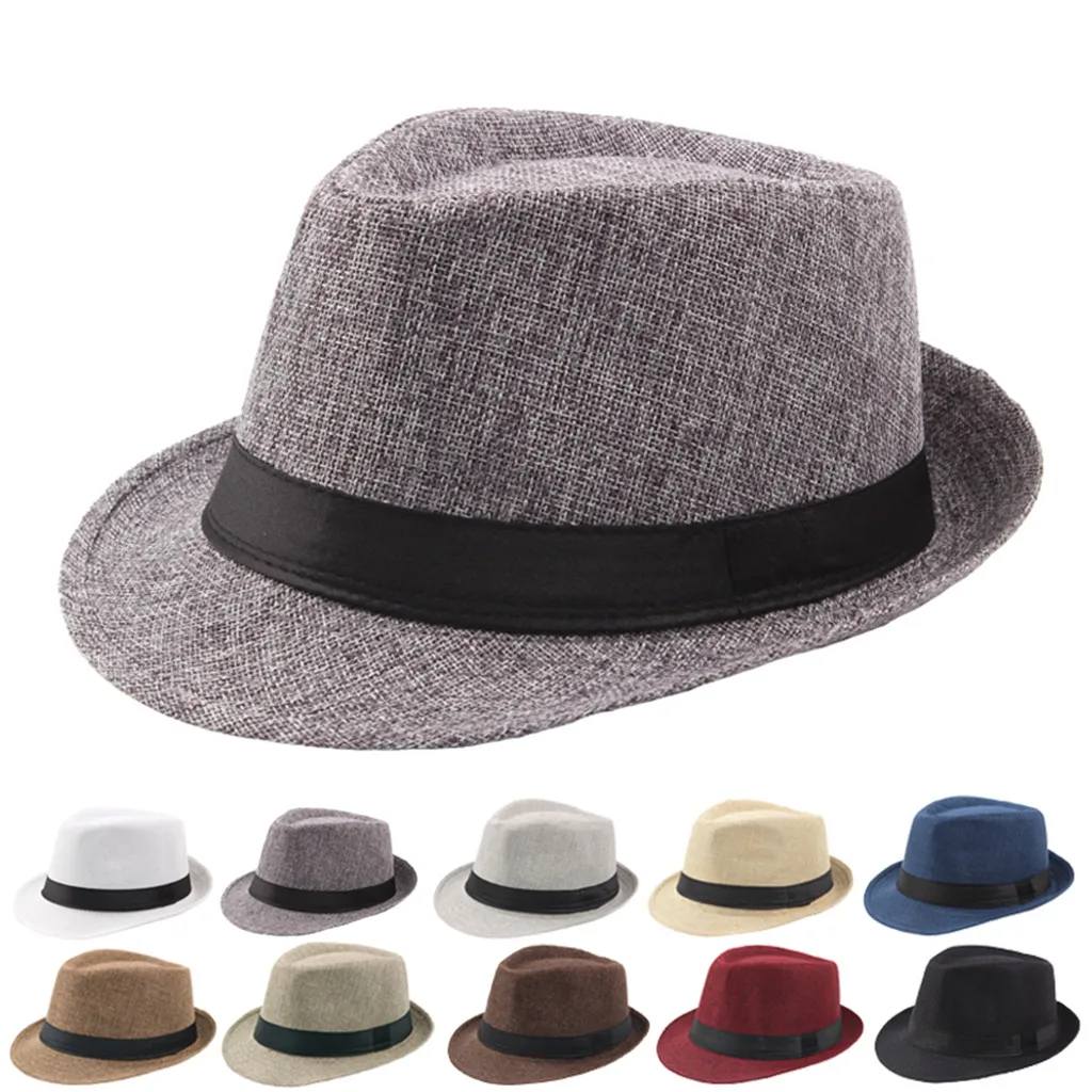 

Jazz Hat Men's Breathable Linen Top Hat Outdoor Sun Hat Curly Brim Straw Hat Women Outdoor Fishing Cap Fisherman Harajuku Hat