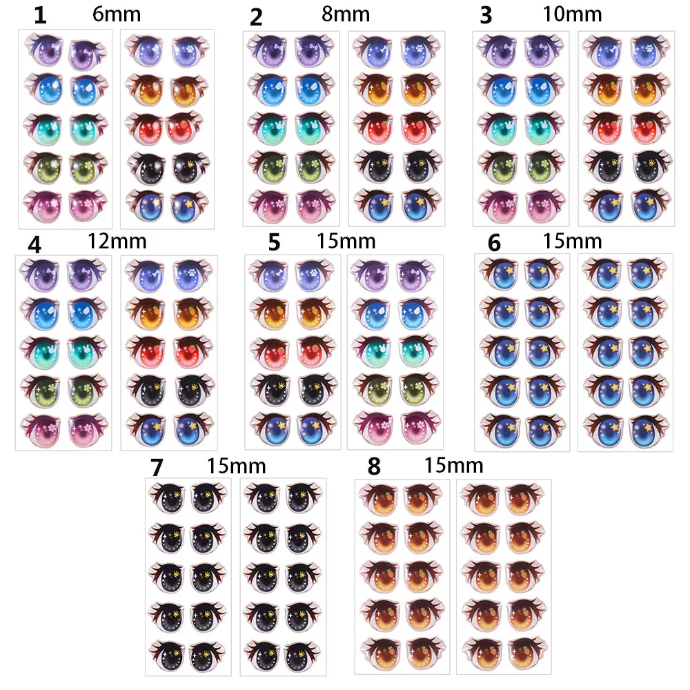 Cartoon Doll Eyes Stickers Cute Flower Star Bunny Clay Decals Anime Figurine Doll Face Organ Paster Toys Accessory 10Pairs doll accessories,plush doll accessories