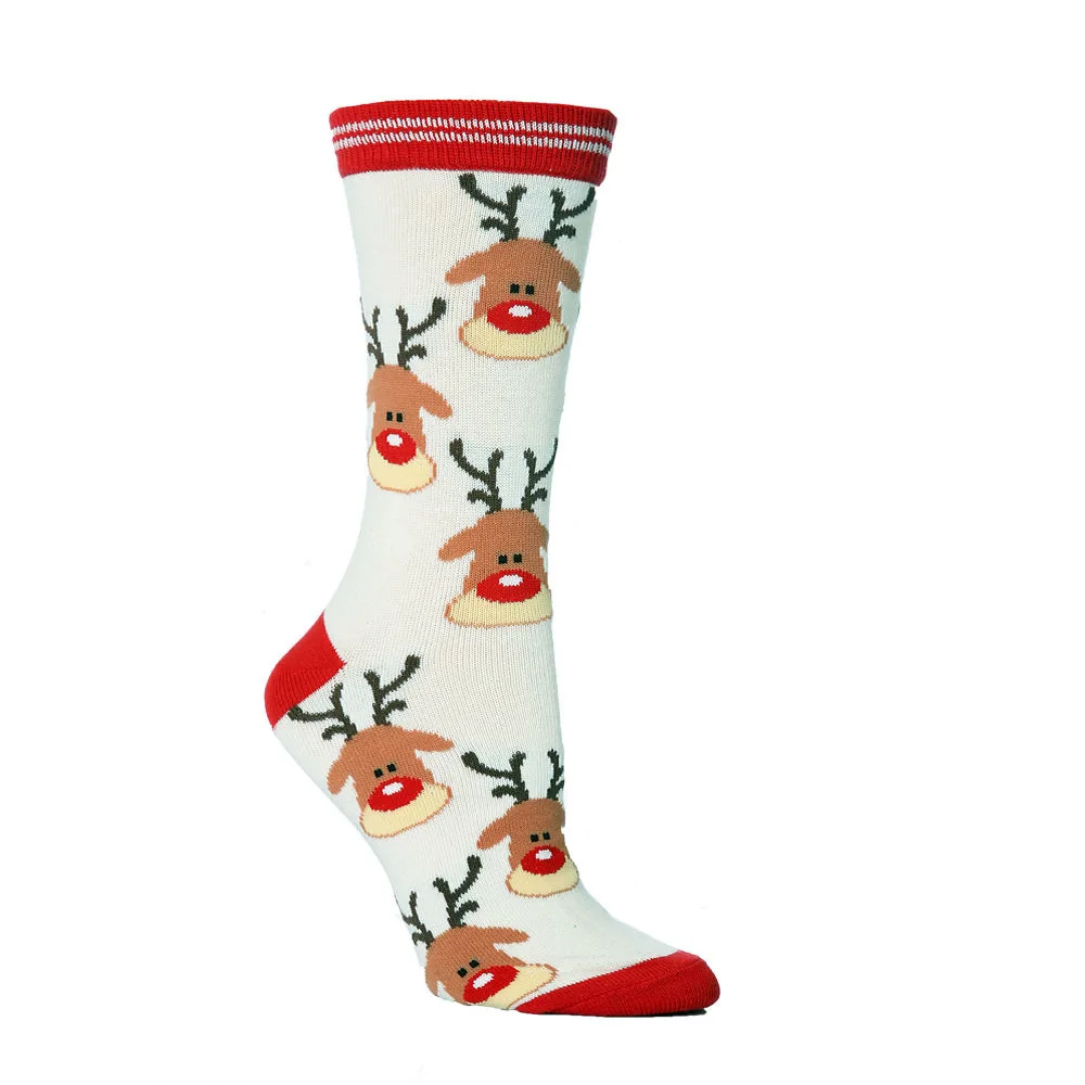 Рождественские носки для женщин с рисунком Санта Клауса, лося, колокольчика, снежинки, хлопковые милые носки, рождественские подарки для девочек, носки