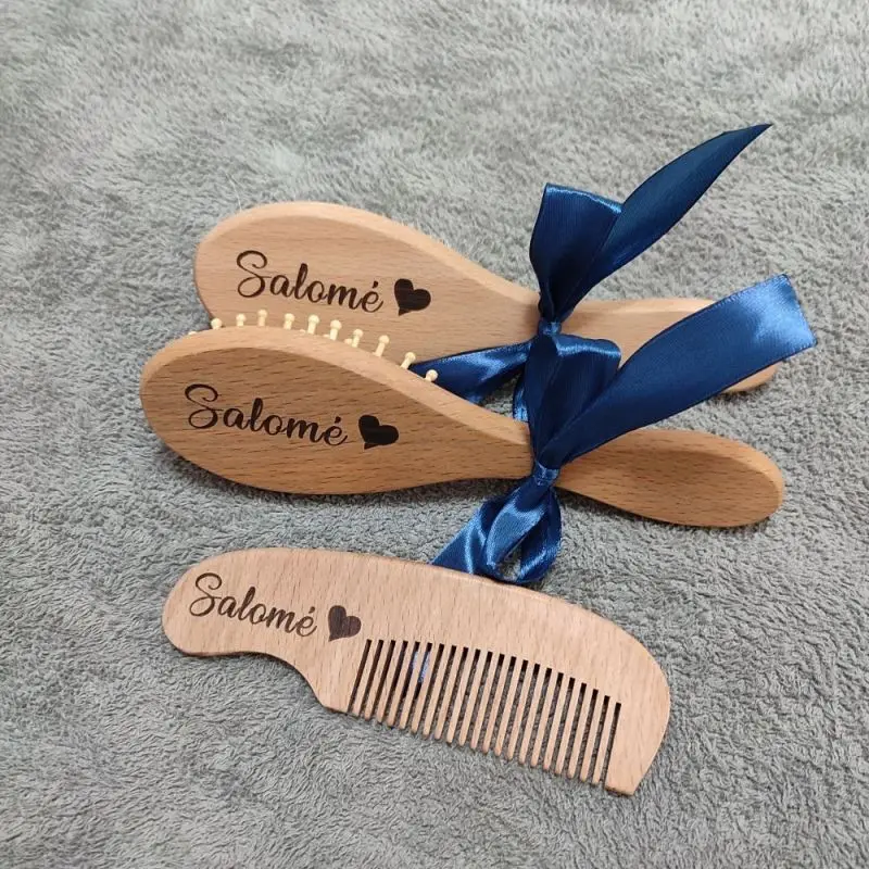 Personalized Baby Gift Newborn Hair Brush and Comb, Baby Keepsake Wood Bristle Toddler Comb Baby Shower Gift