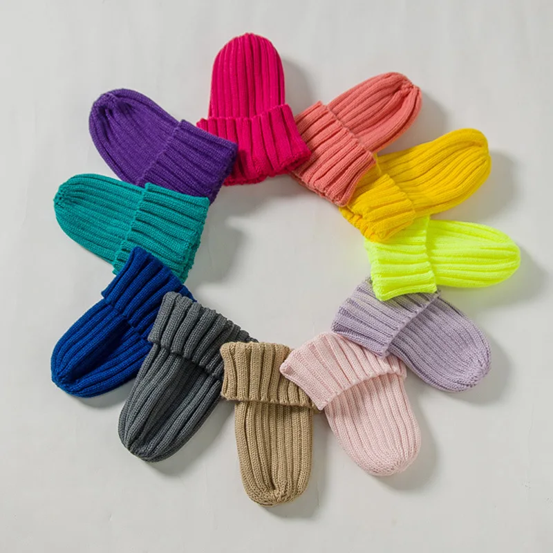 

Children's wool hats, boys and girls candy color knit pullover hats, autumn and winter baby 1-8 years old warm hats