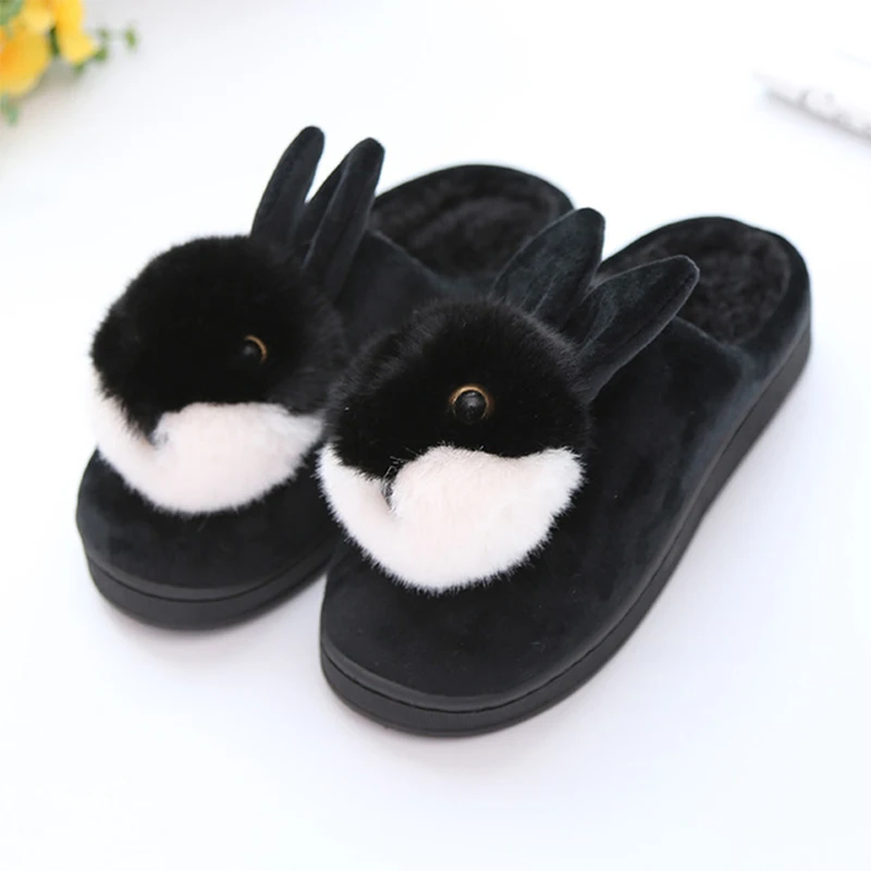 Домашние женские тапочки на плоской подошве с искусственным мехом; милые зимние теплые женские домашние удобные туфли для отдыха; женская обувь для спальни - Цвет: black