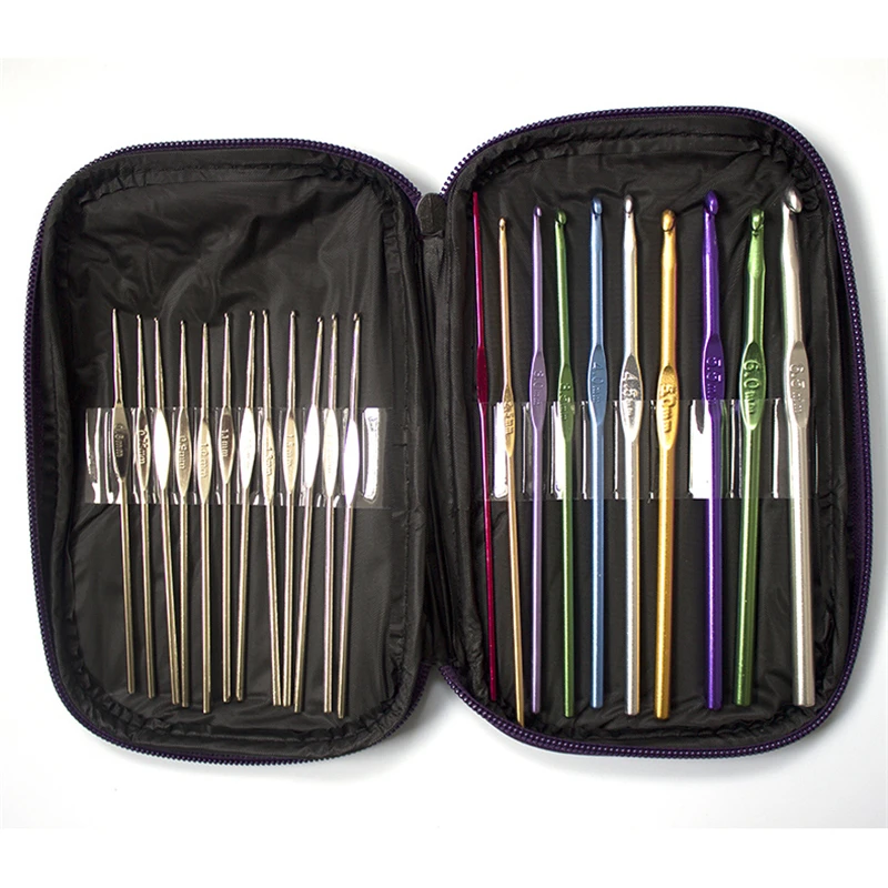 22 шт многоцветные Алюминиевые крючки для вязания крючком, набор с кожаной сумкой, спицы для вязания, плетение, ремесло, горячая Распродажа