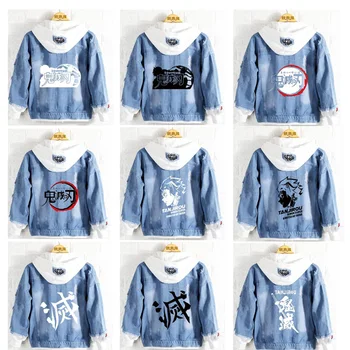 

Demon Slayer Kimetsu no Yaiba cosplay Kamado Tanjirou Nezuko costumes Denim Jacket Jeans Coats Autumn Hooded Outwear Costumes