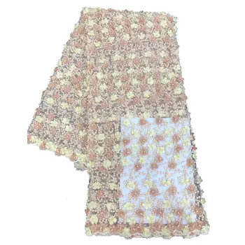 

Orange Mix Yellow 3D Flower Heavy Beaded Appliqua Embroidery Handmade Lace Fabric Lovely Superior Quality Mesh For Wedding Dress