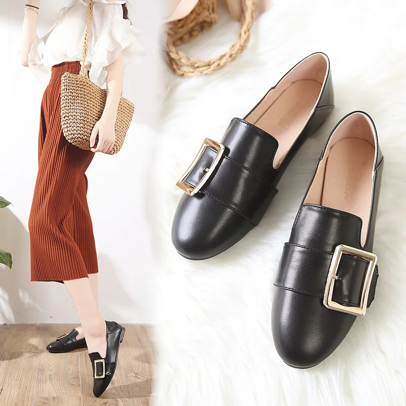 

316 Double Purpose Moccosins Women's Chunky-Heel New Style Summer England Korean Flat Slip-on Versatile Lazy Small Leather Shoes