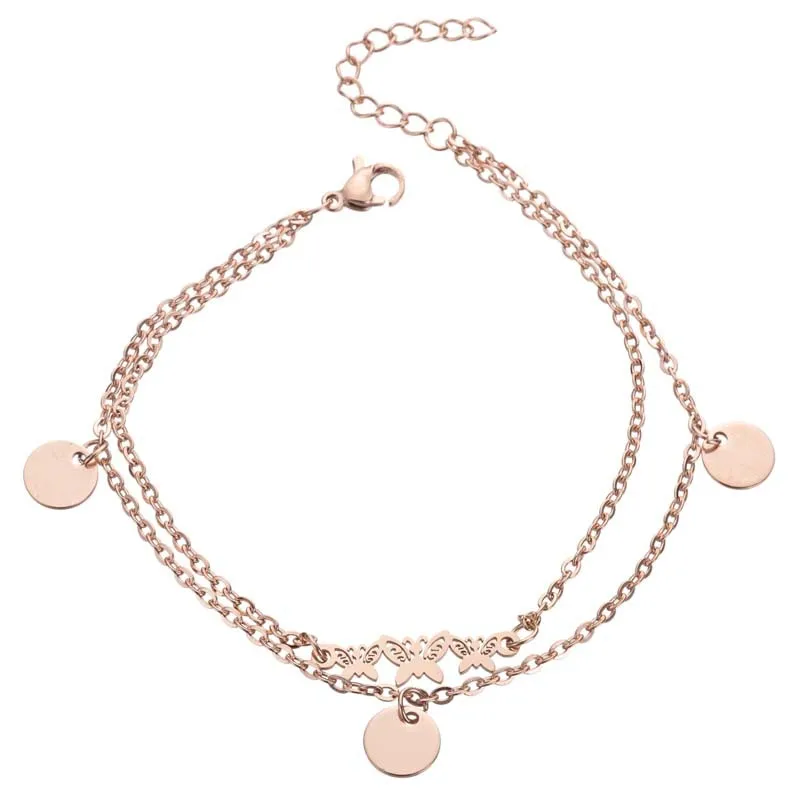 Кулон бабочка браслет из нержавеющей стали Женский студенческий индивидуальный полый двойной браслет бабочка