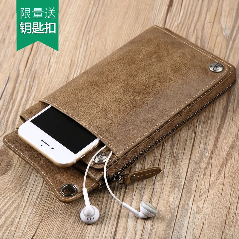 

MEN'S Wallet Long Genuine Leather Wallet Soft Leather Wallet Mobile Phone Business Retro Simple Solid Color Clutch